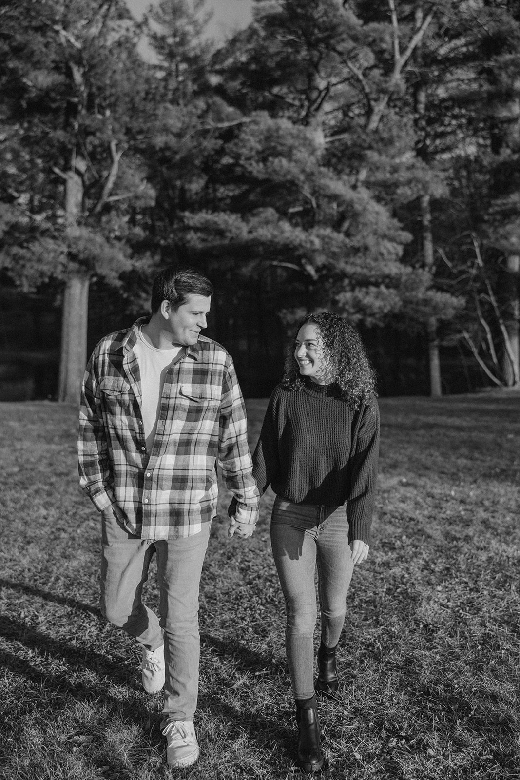 stunning black and white photo of a Fall New England engagement photoshoot