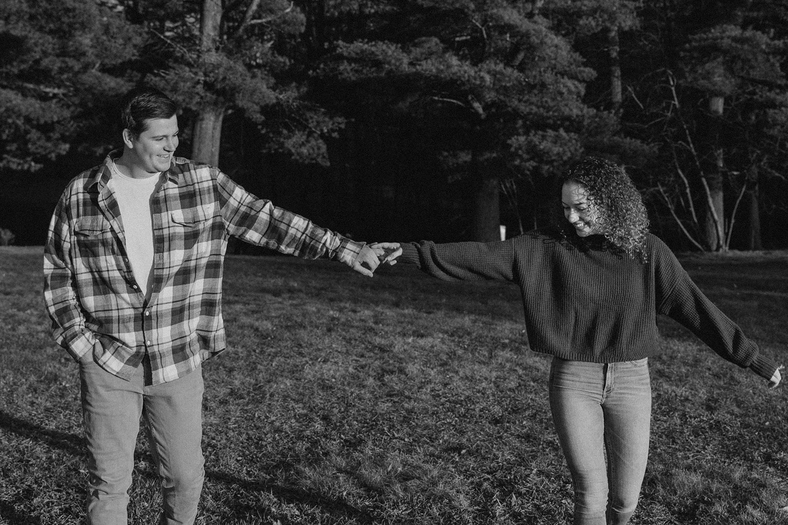 stunning black and white photo of a Fall New England engagement photoshoot