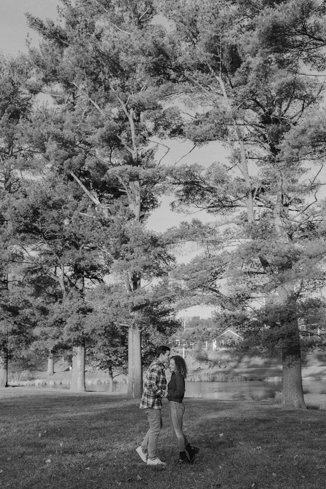 stunning black and white photo of a Fall New England engagement photoshoot