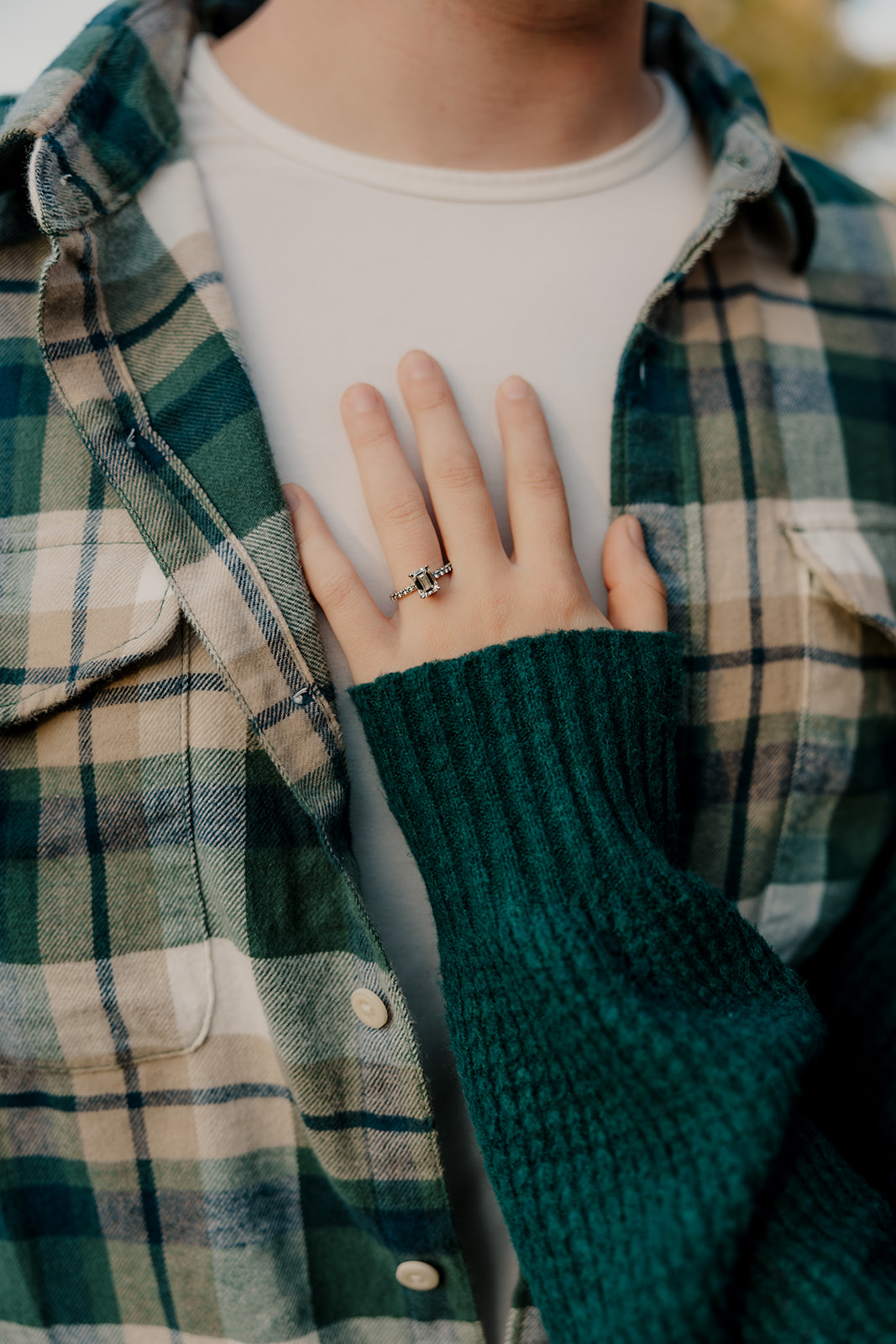 creative engagement ring photo during a New England engagement photoshoot