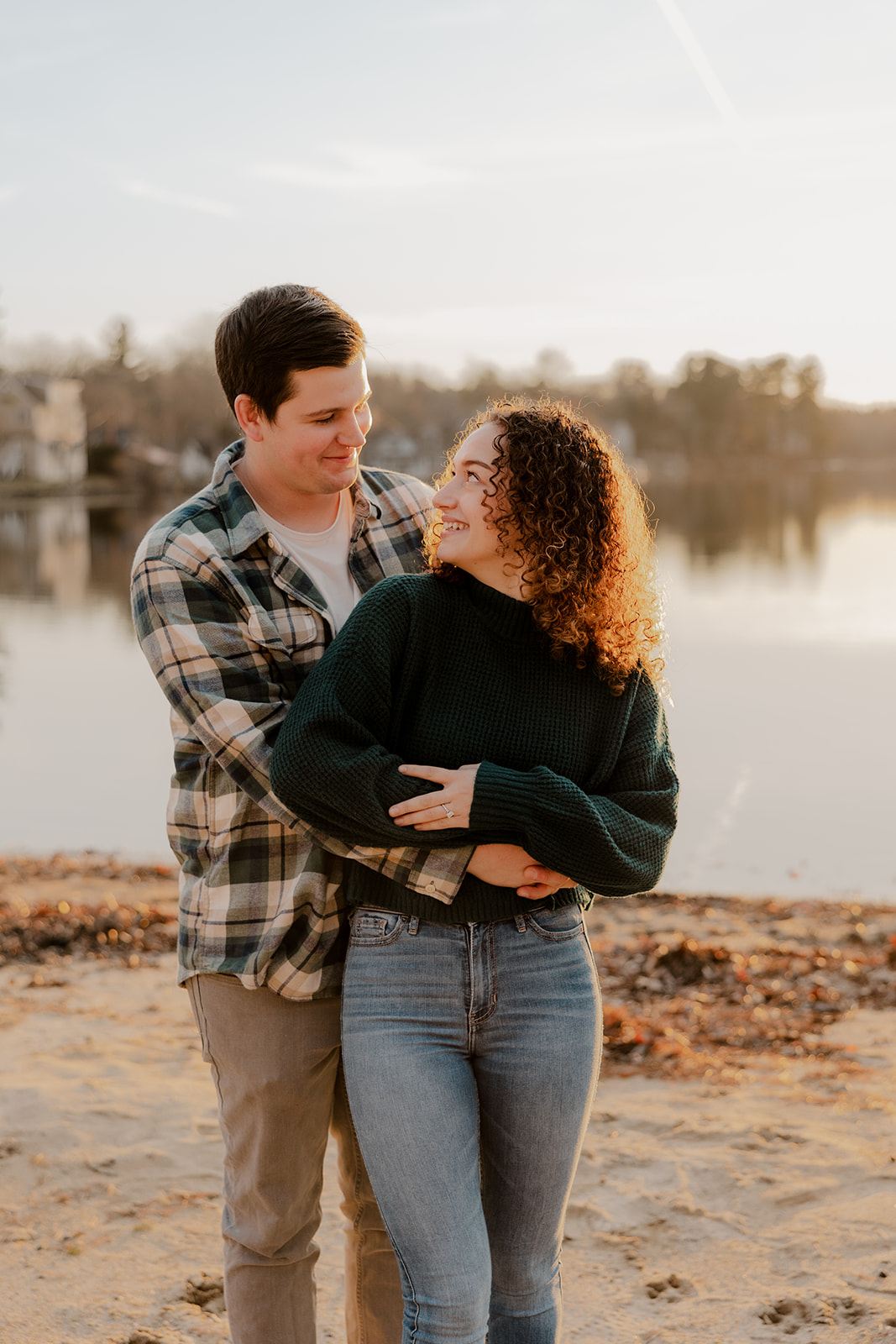 beautiful golden hour engagement photos on a New England beach