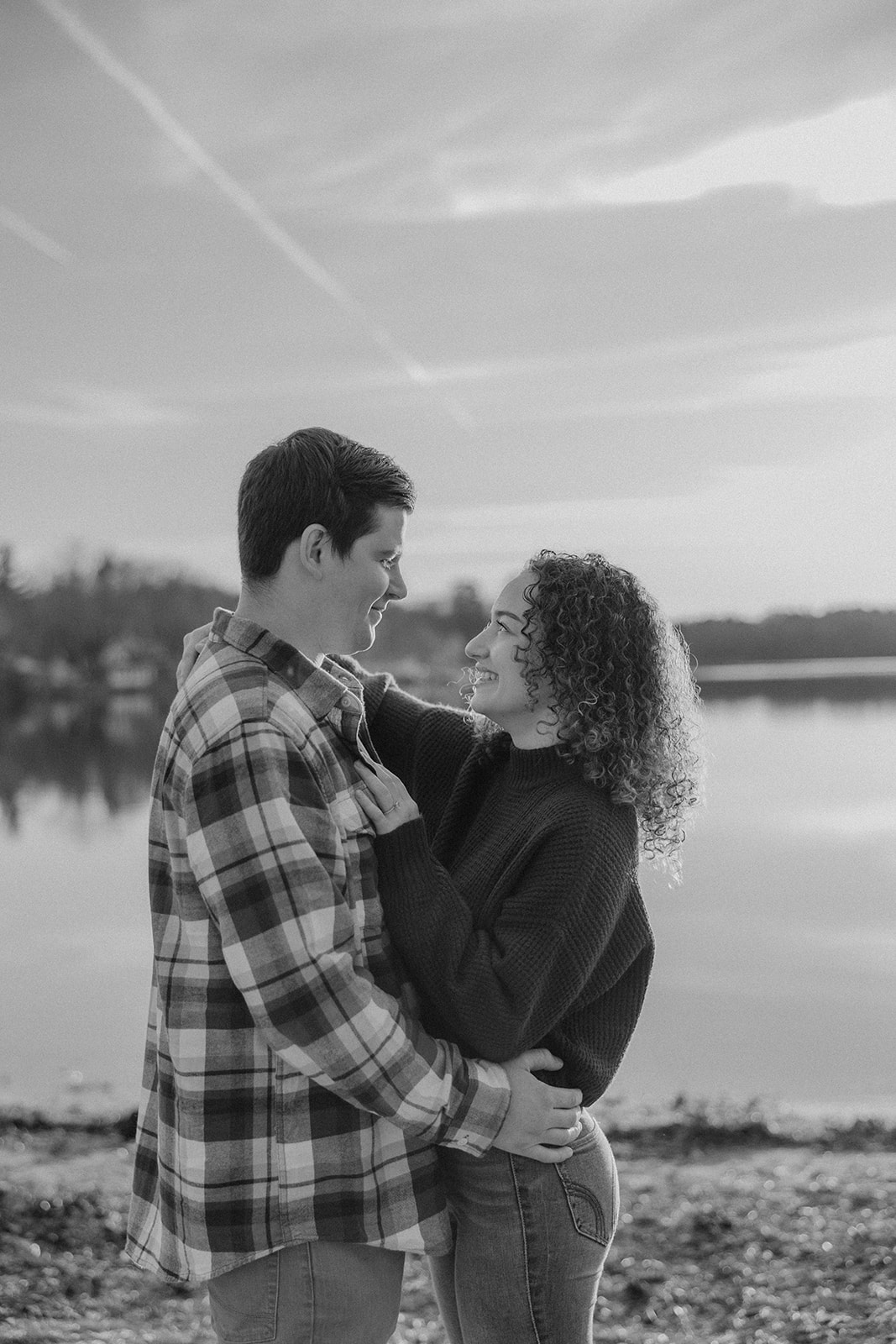 stunning black and white photo of a Fall New England engagement photoshoot