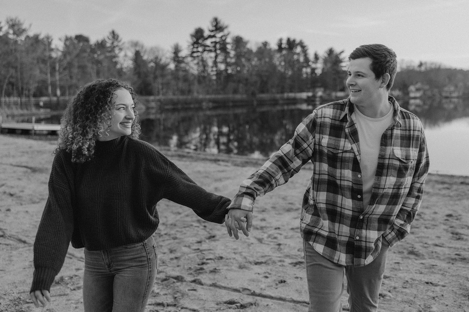 stunning black and white photo of a Fall New England engagement photoshoot