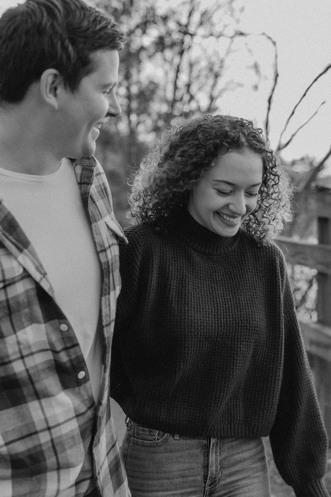 stunning black and white photo of a Fall New England engagement photoshoot