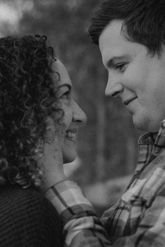 stunning black and white photo of a Fall New England engagement photoshoot