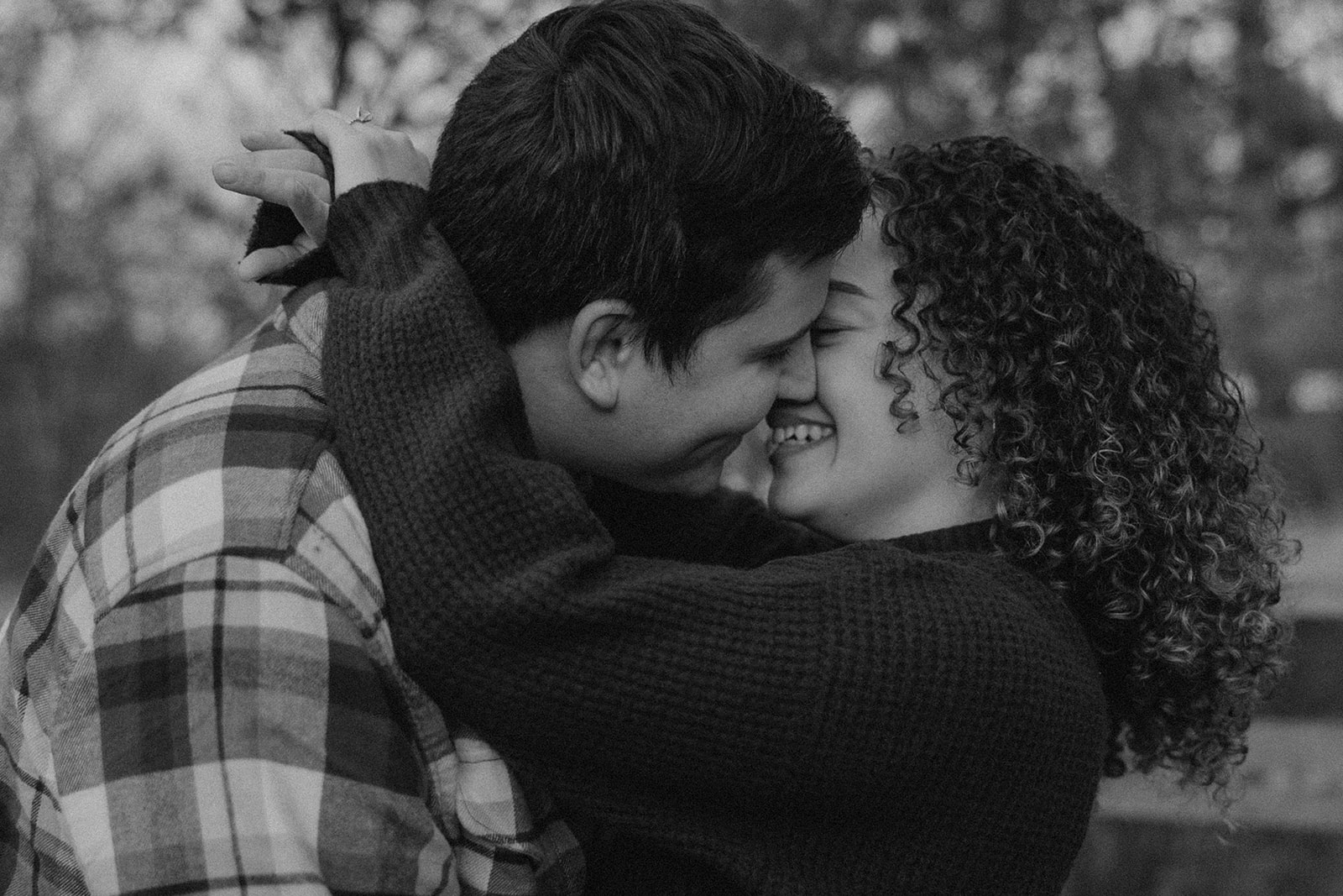 stunning black and white photo of a Fall New England engagement photoshoot