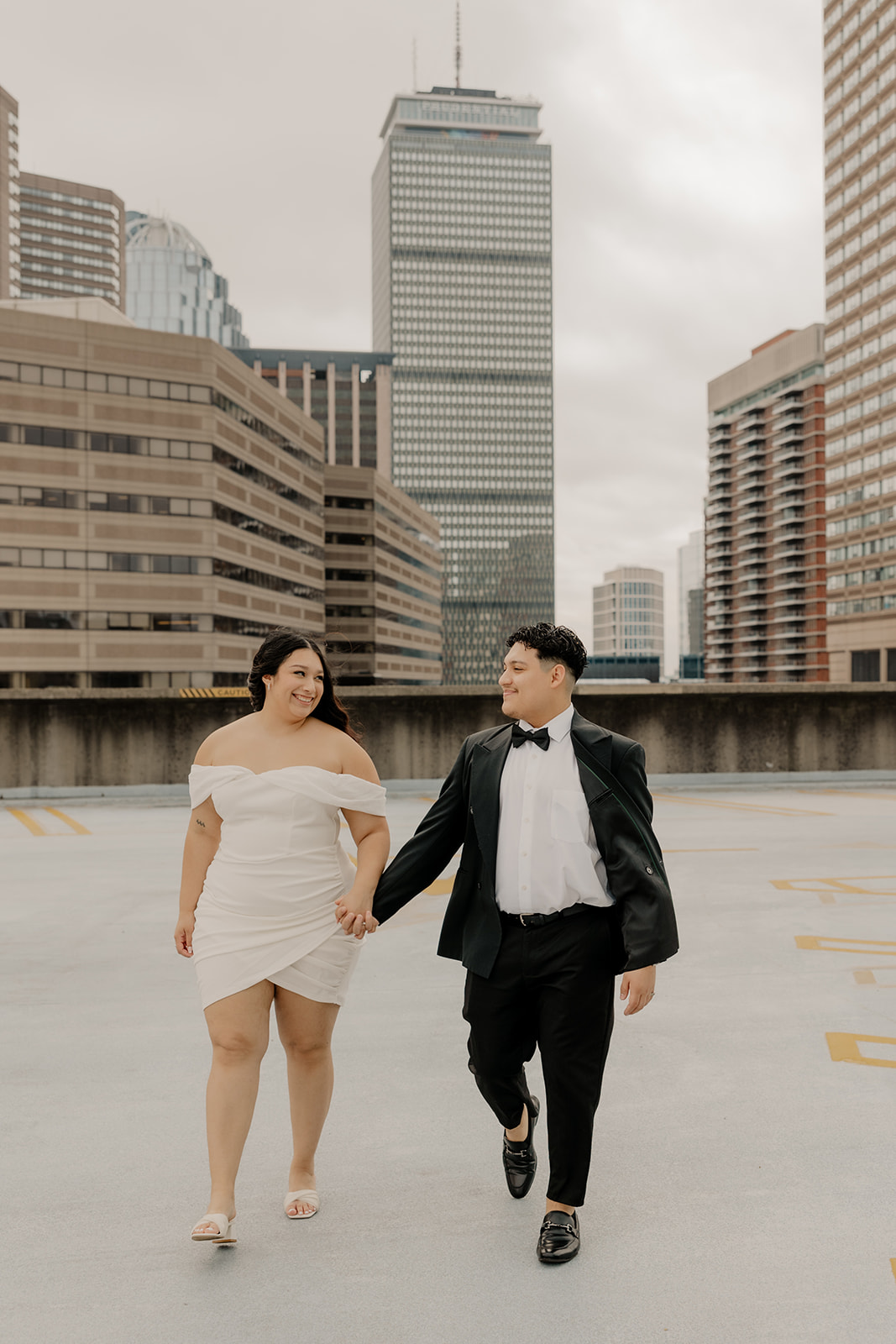 Boston engagement photos with the downtown skyline in the background