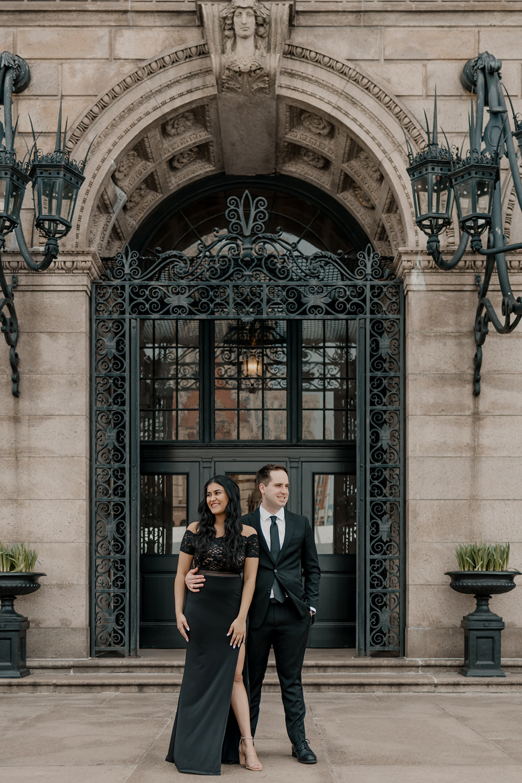 stunning couple pose with the beautiful Boston architecture in the background 