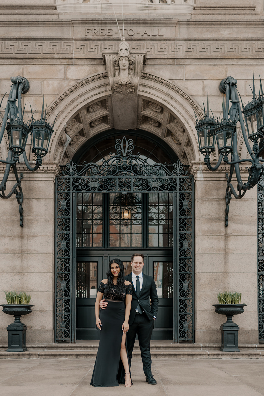 stunning couple pose with the beautiful Boston architecture in the background 