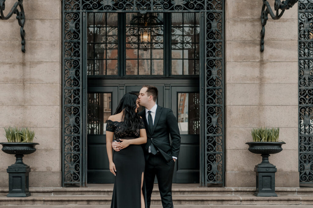 stunning couple pose together after their surprise Boston proposal photoshoot