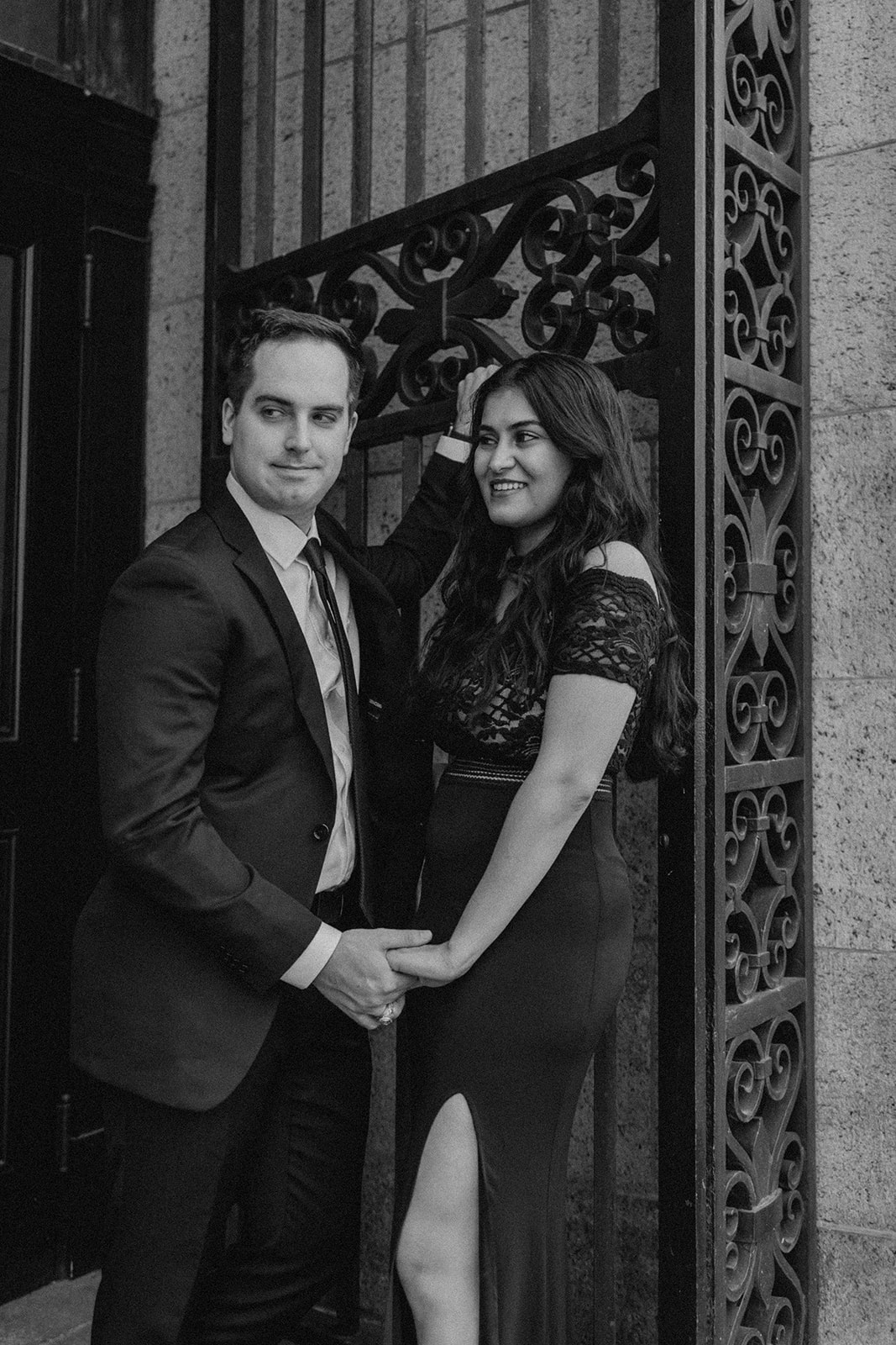 stunning couple pose with the beautiful Boston architecture in the background 