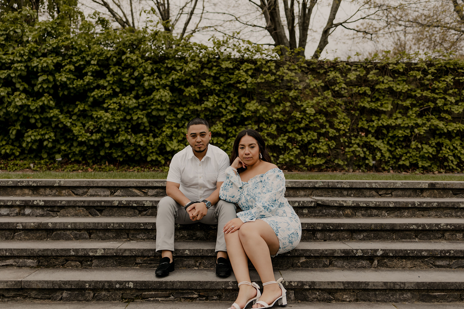 beautiful couple pose together during their Boston engagement photoshoot