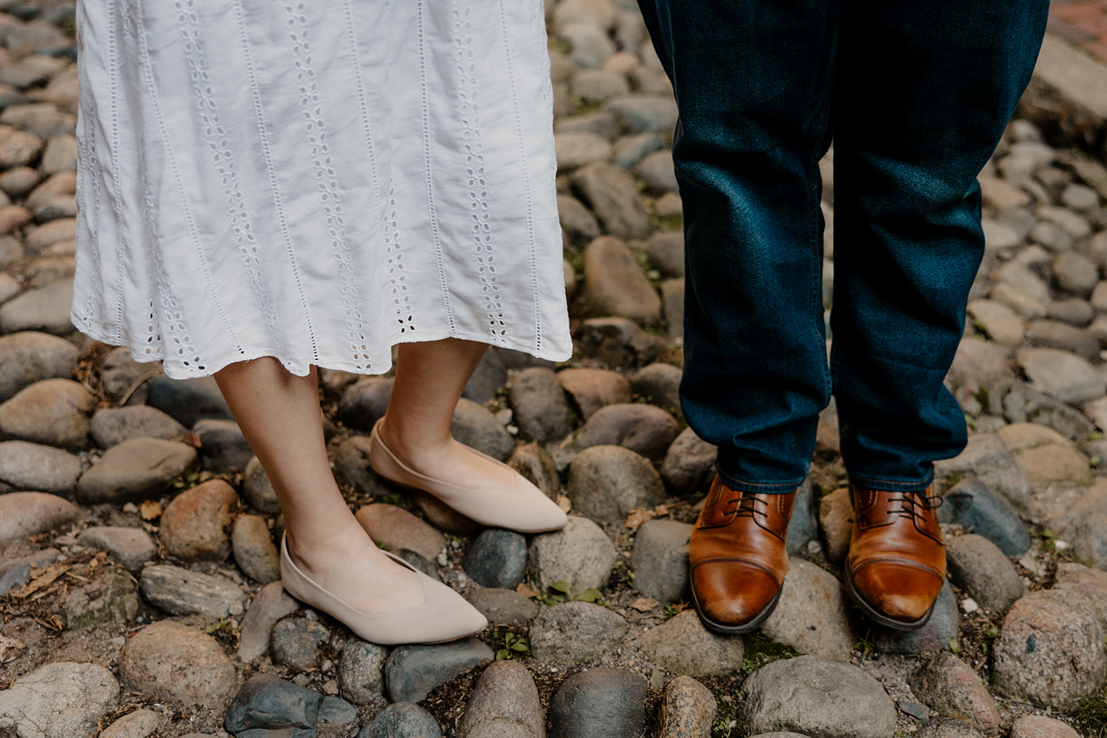 couple shoes during their Boston engagement photoshoot