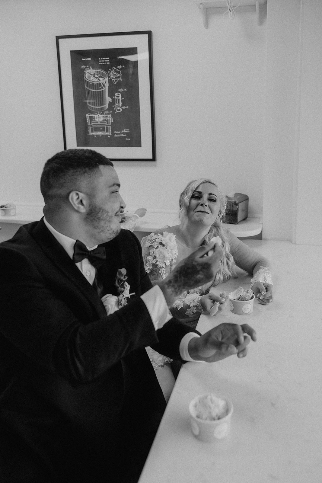 family eats ice cream together after their stunning Boston summer elopement