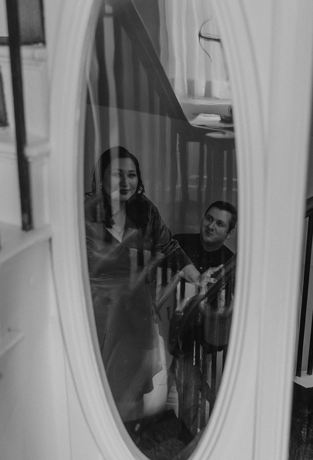 beautiful couple pose together during their Nichols House museum engagement photoshoot in Boston