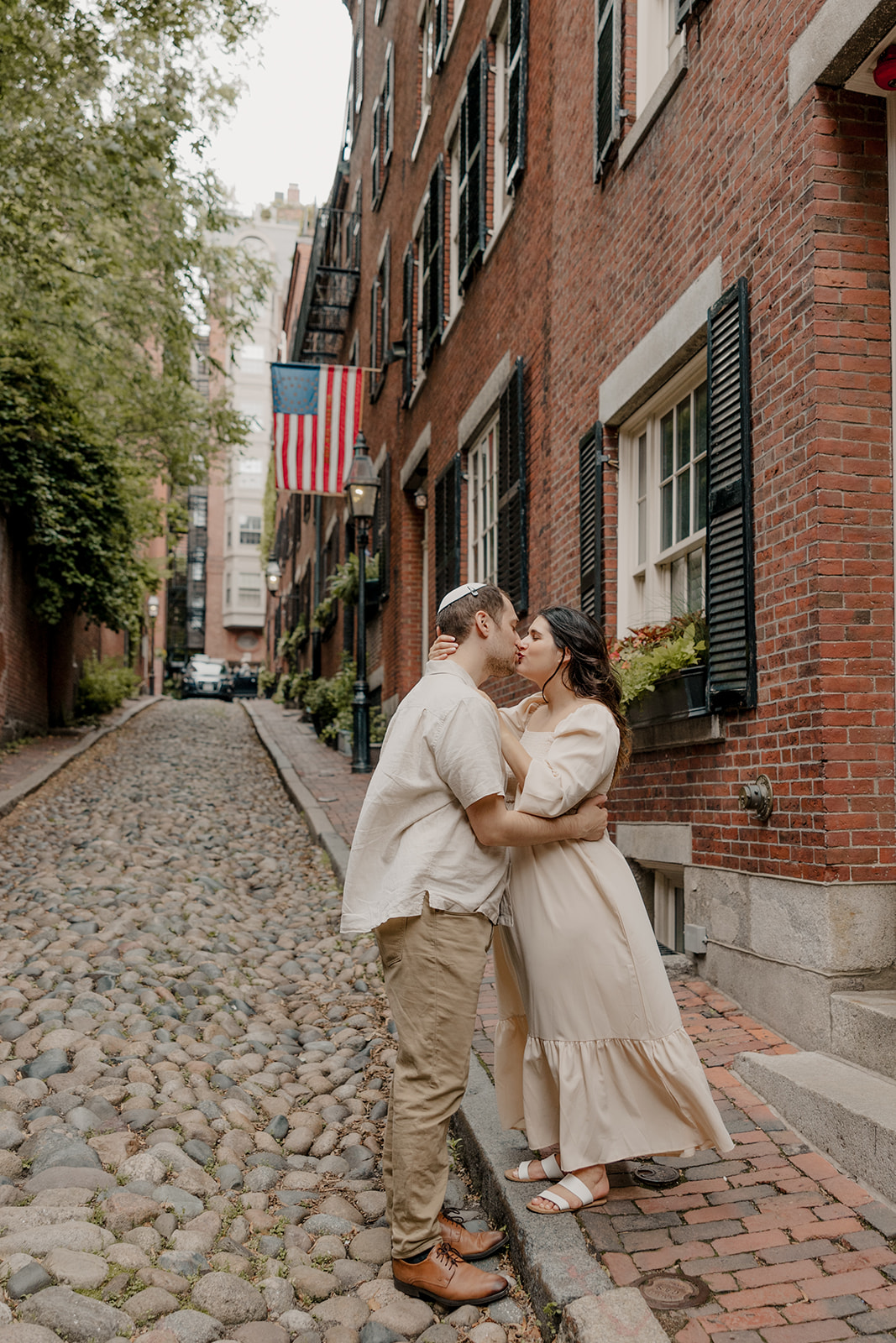 beautiful couple pose together in Beacon Hill