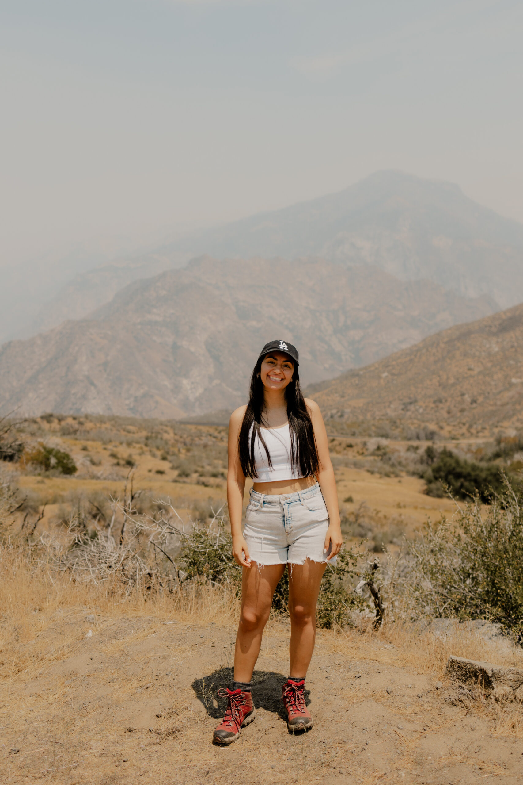 Paula poses with the desert in the background