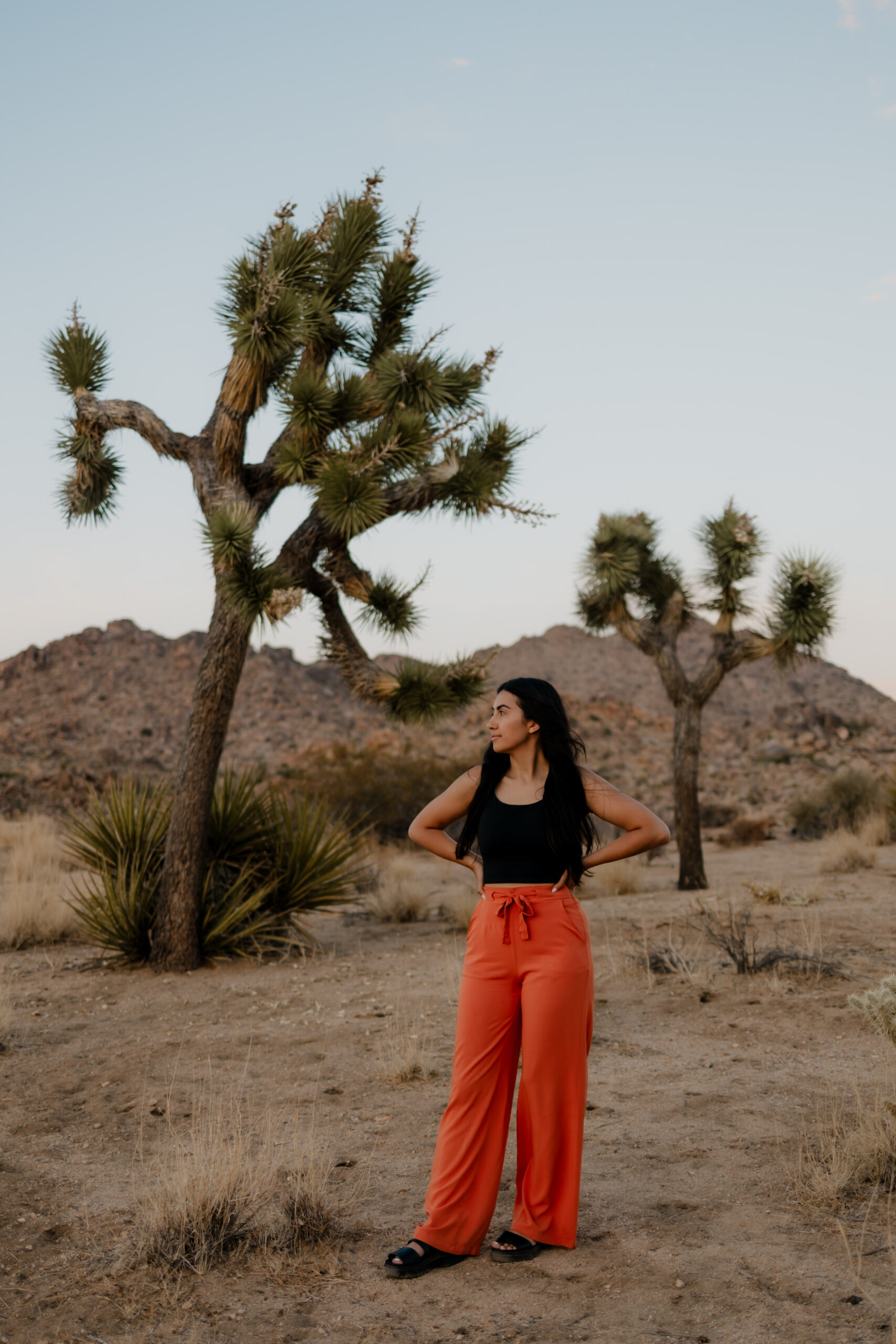 Paula poses with the desert in the background