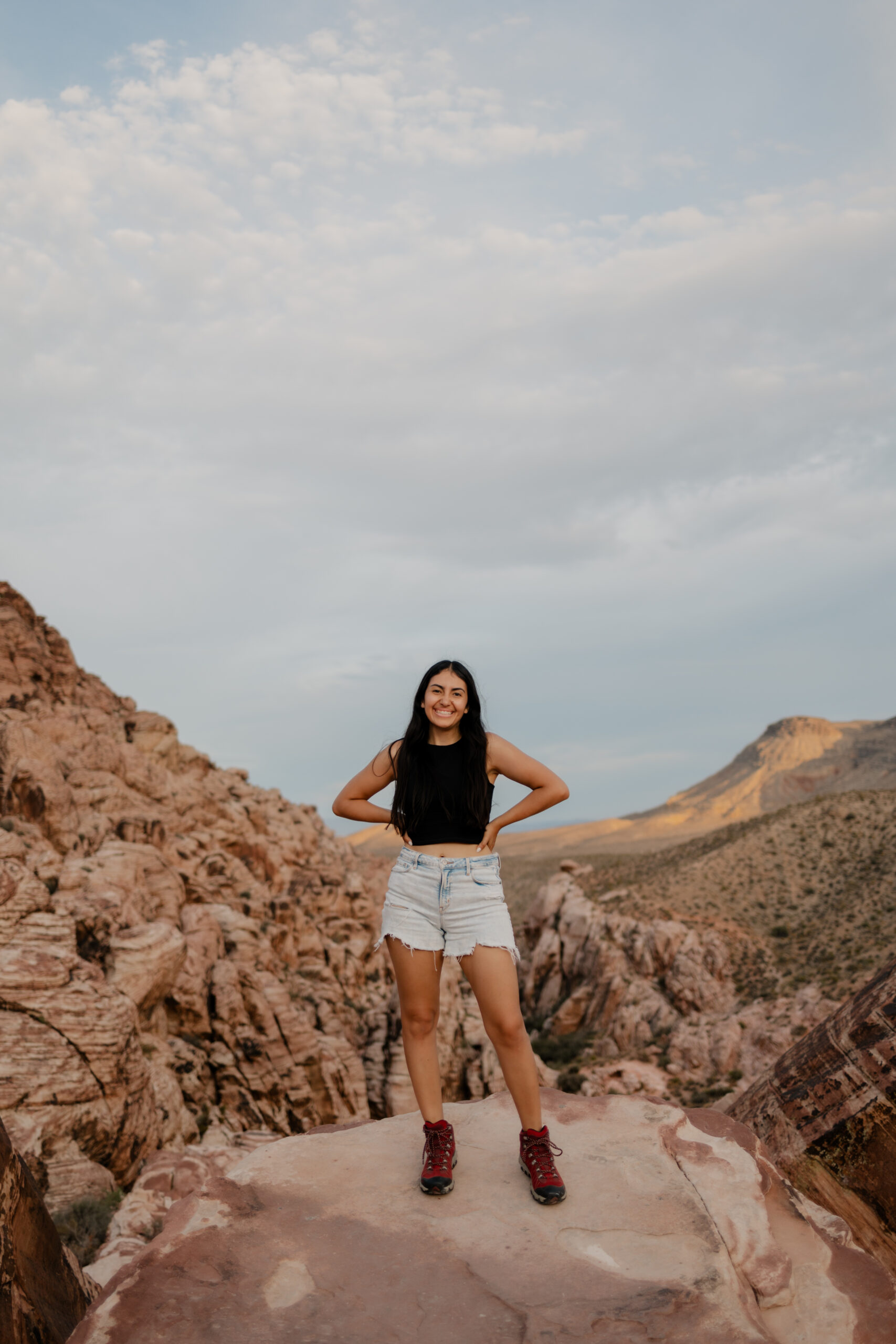 Paula poses with the desert in the background