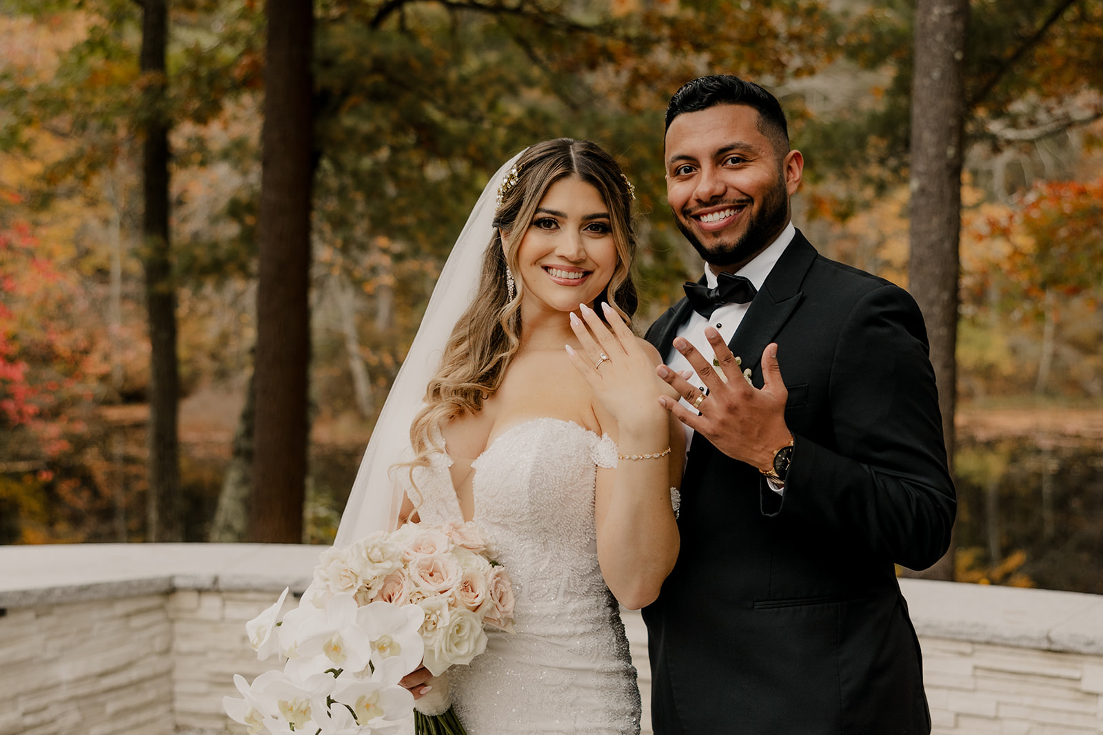 beautiful bride and groom pose together after their dreamy Fall Boston wedding day