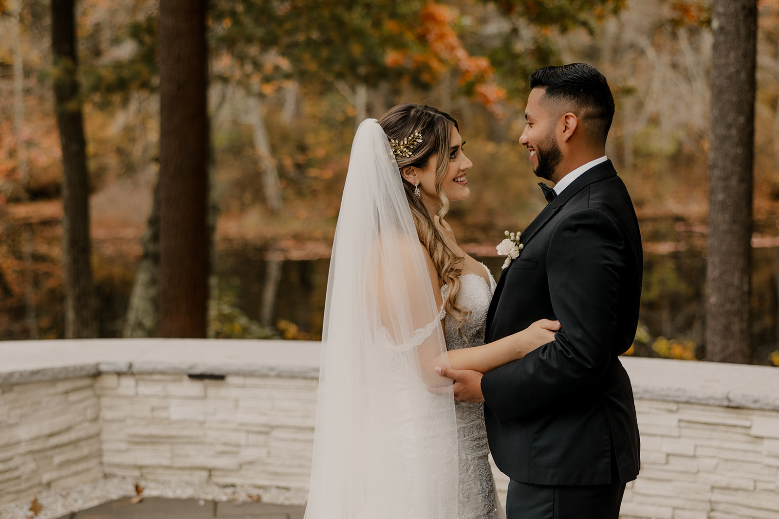 beautiful bride and groom pose together after their dreamy Fall Boston wedding day