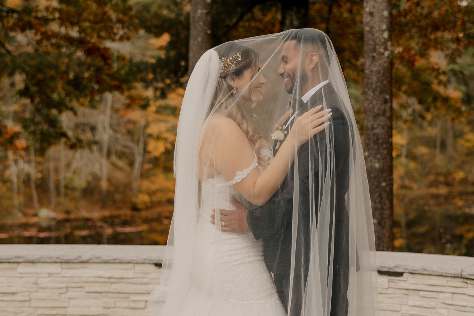 beautiful bride and groom pose together after their dreamy Fall Boston wedding day