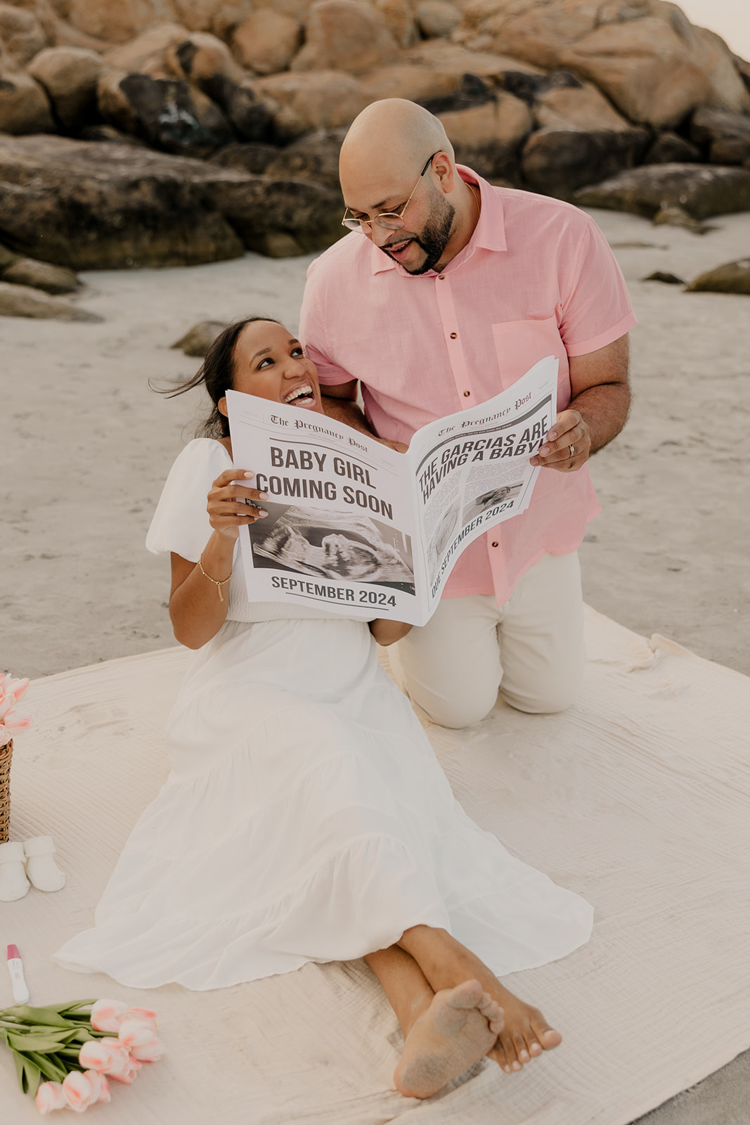 stunning couple pose together during their pregnancy announcement shoot and maternity photos