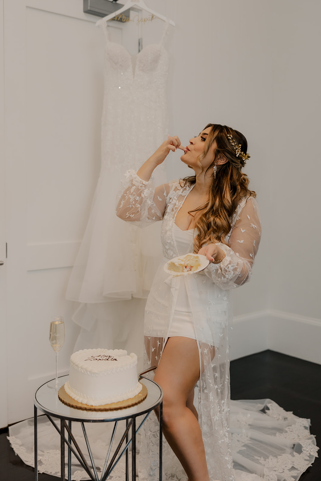 bride poses on her dreamy wedding day