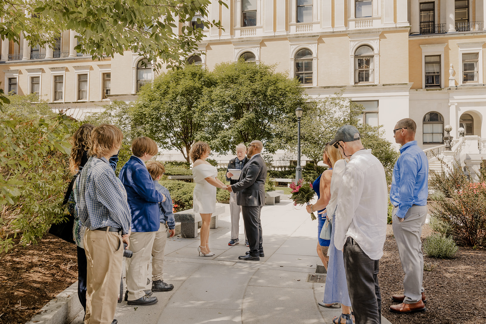 bride and groom share their vows during their Boston elopement