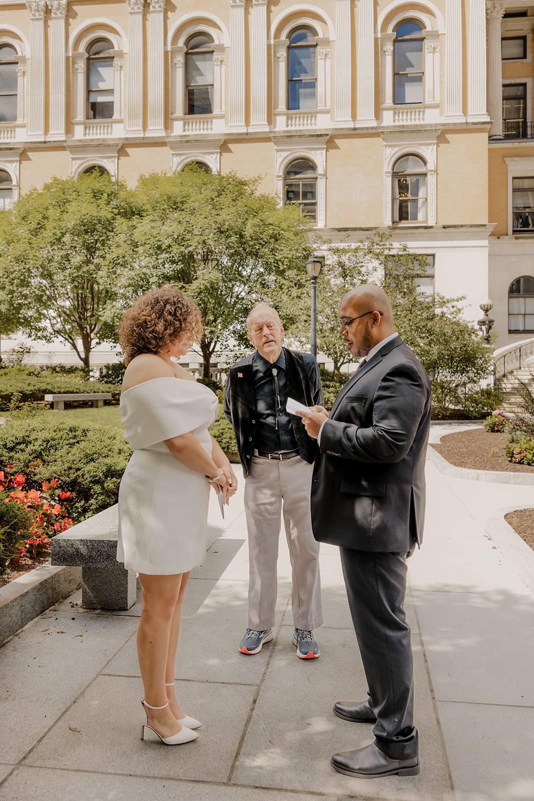 bride and groom share their vows during their Boston elopement