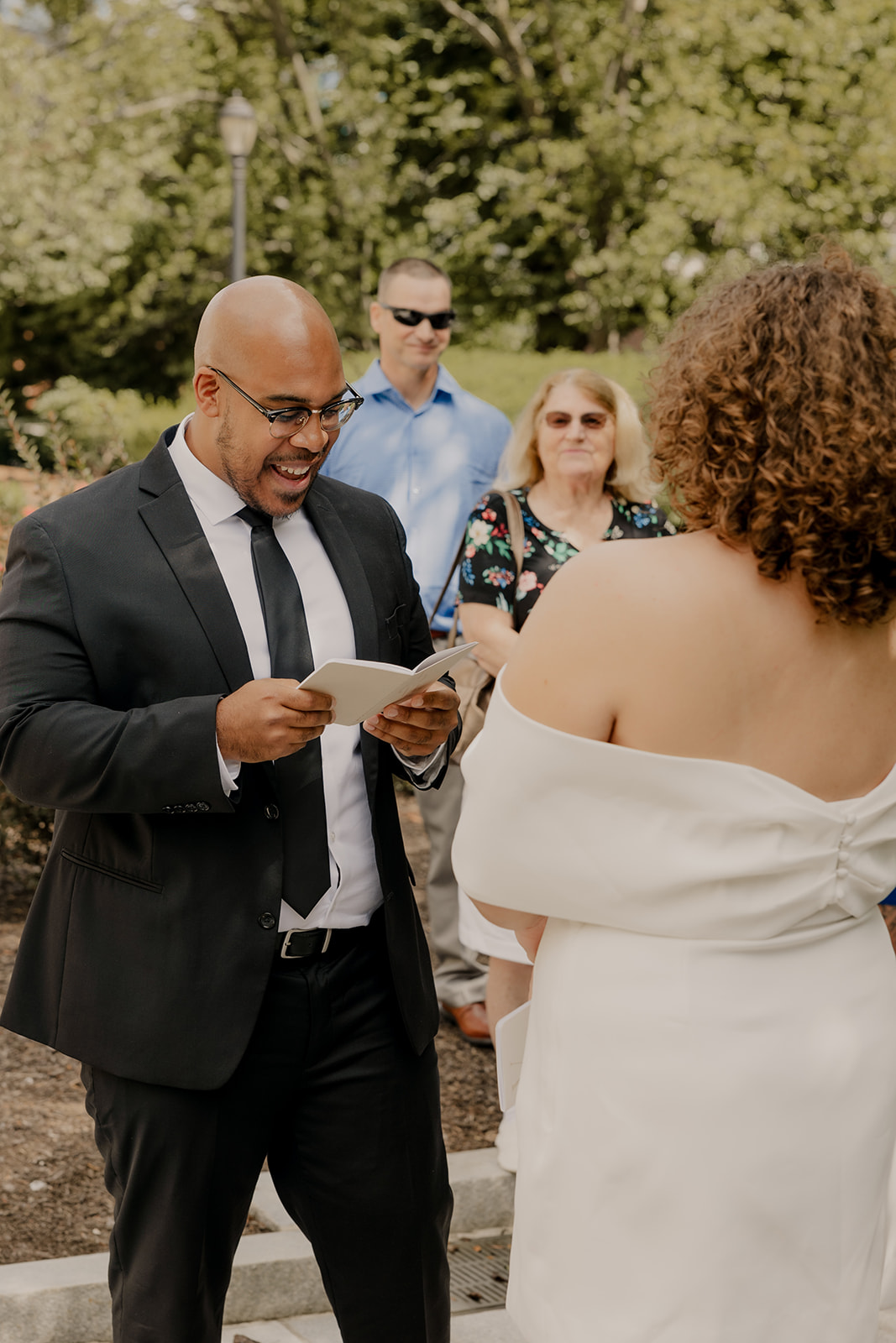 bride and groom share their vows during their Boston elopement