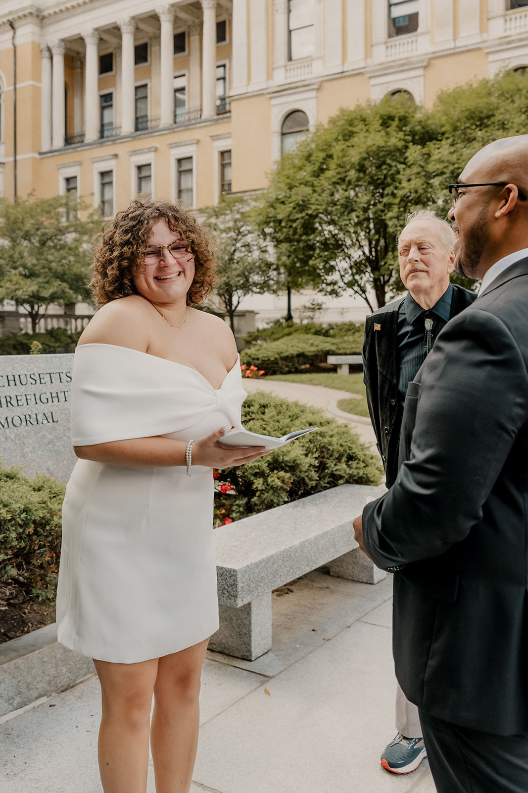 bride and groom share their vows during their Boston elopement